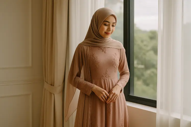 Gamis Modern dengan Selendang: Anggun dan Romantis