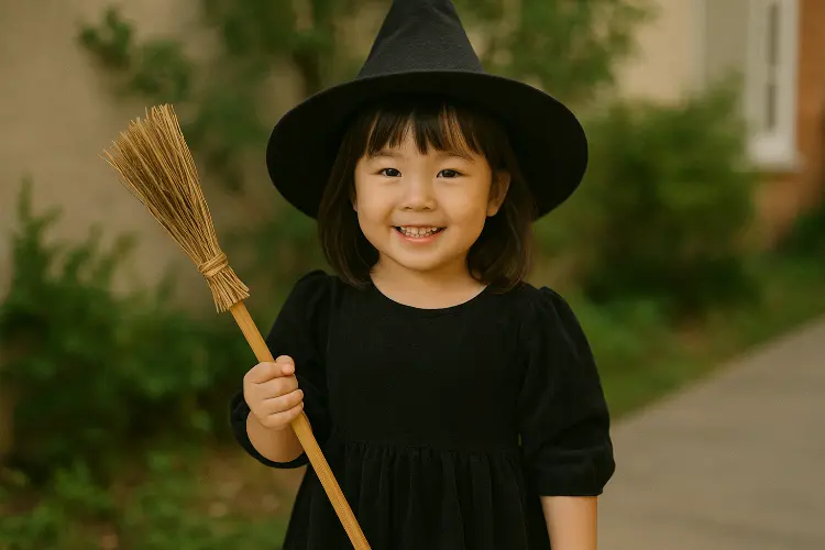 Ide Kostum Halloween Anak - Penyihir Manis dengan Sapu Lidi